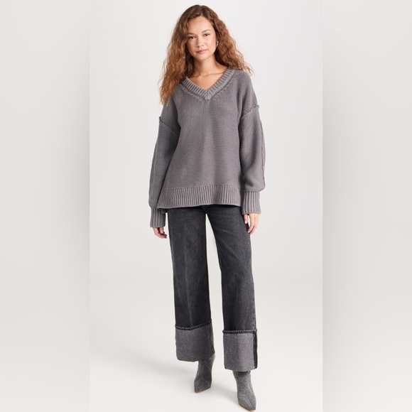 Free People Alli V Neck Knit Sweater Grey XS Oversized - Picture 4 of 9